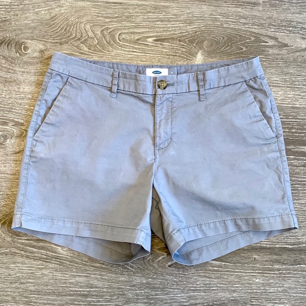 Old Navy light gray khaki shorts flat front 8